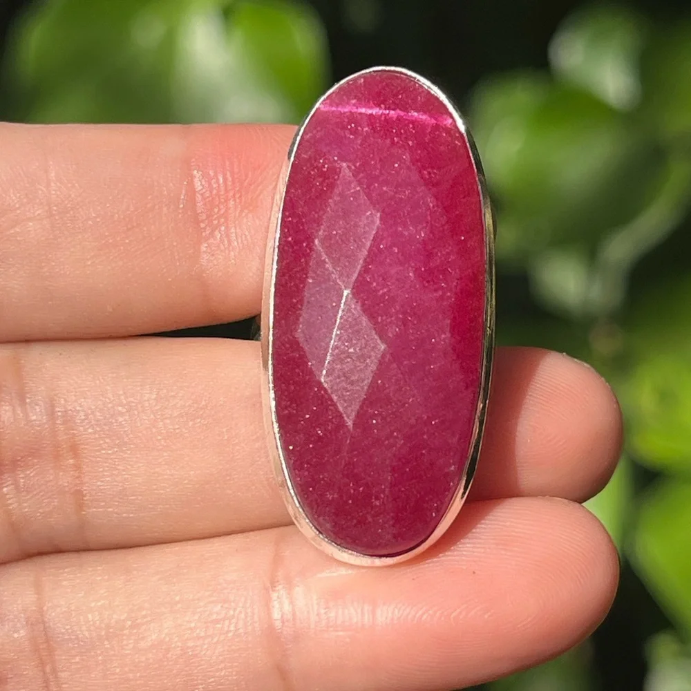 Size 7 925 silver plated simulated ruby ring long‎